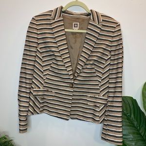Anne Klein 14 petite tan and blue striped blazer jacket